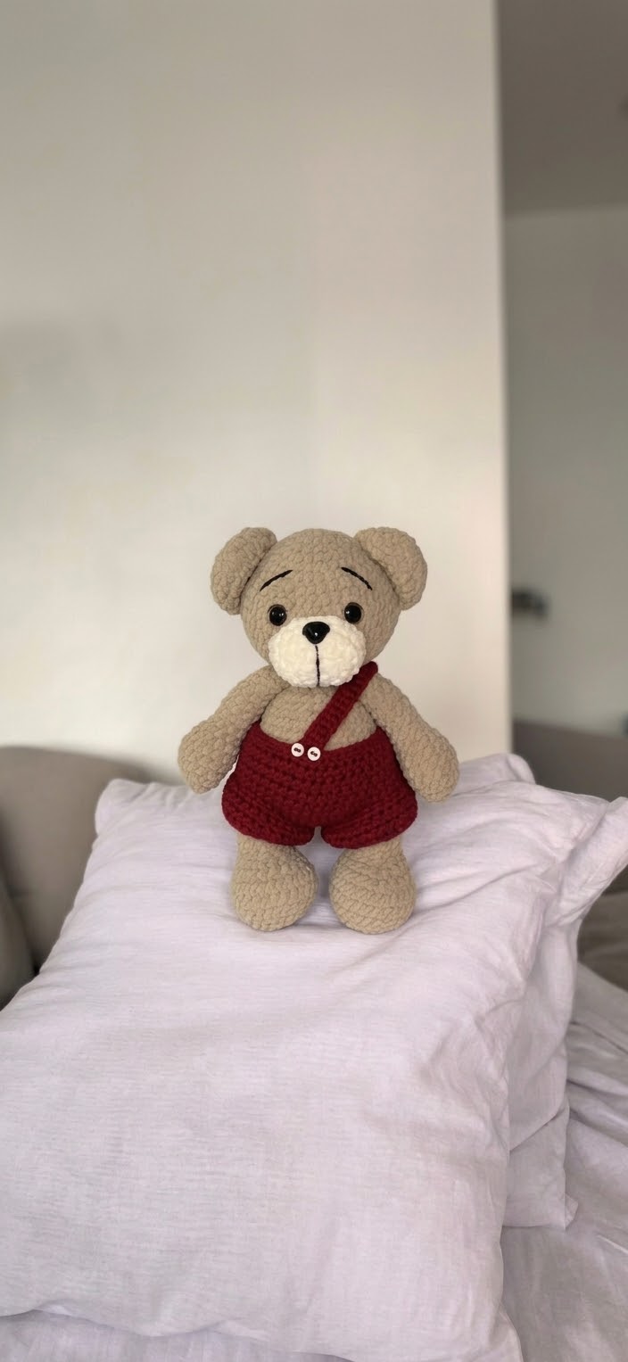 Handmade Crochet Plush Bear with Overalls