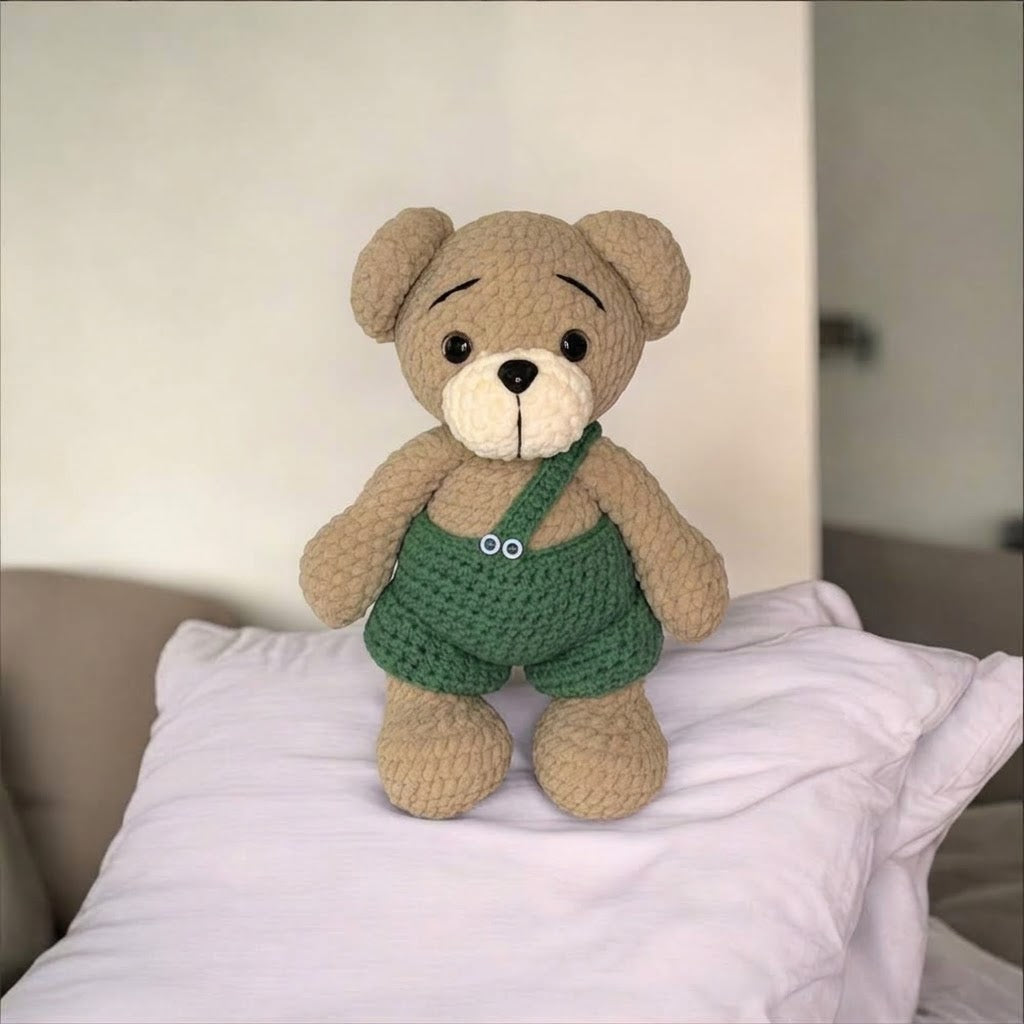 Handmade Crochet Plush Bear with Overalls