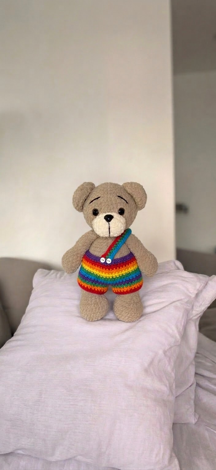 Handmade Crochet Plush Bear with Overalls