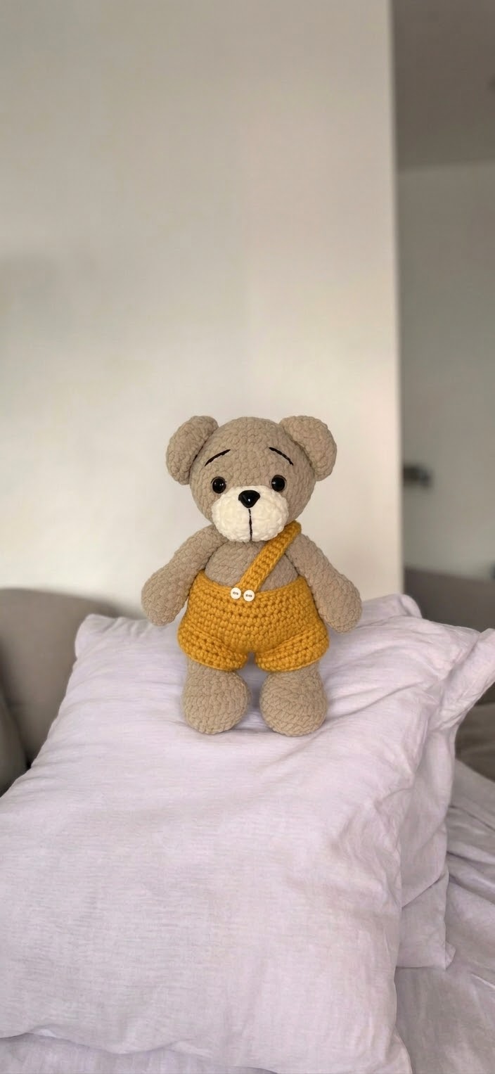 Handmade Crochet Plush Bear with Overalls