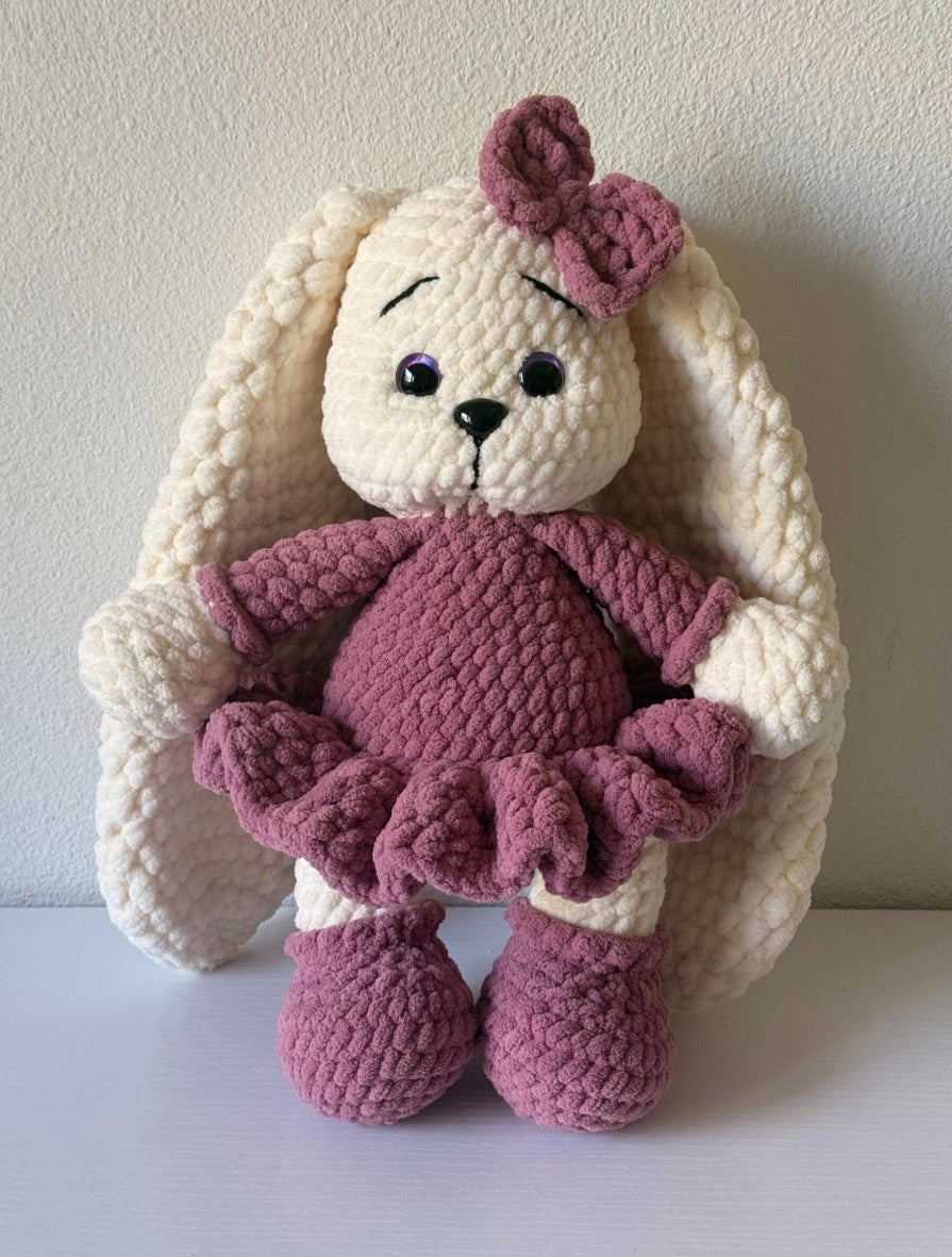 Handmade Crochet Bunny Rosie, Soft Amigurumi Toy with Dress & Bow